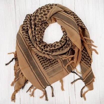 Aonal Military Shemagh Tactical Desert Scarf, Keffiyeh Scarf for Men - color: X-brown & Black (2 Pcs)