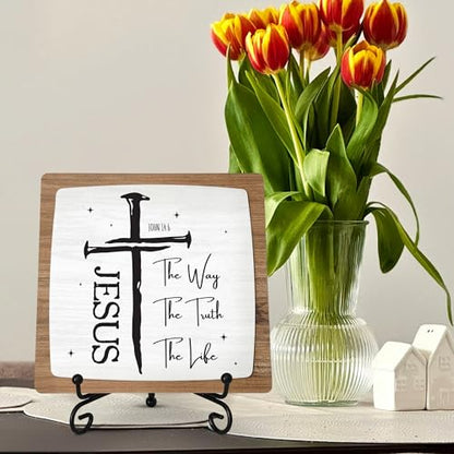 Jesus The Way The Truth Wooden Plaque, Christian Table Decor Sign - color: Jesus