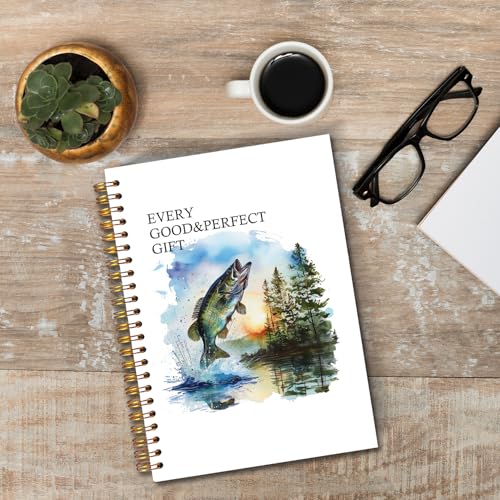 JINYO Bass Fish Christian Notebook for Men, Bass Fishing Journal Log Book, Gifts for Fishing Lovers Women Men, Nautical Lake Spiral Notebook 5.5x8.3 Inch - color: white