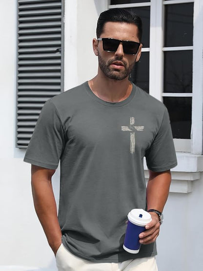 Christian Shirts for Mens Cross Jesus Graphic Tees - color: Dark Gray, size: Small