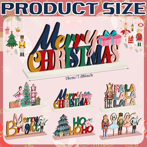 Shellwei 6pcs Christmas Table Decorations Wooden Nutcracker Fairy Ballet Merry Christmas Table Centerpiece Mouse King Soldier Wooden Signs for Xmas Home Table Tier Tray Party Decor - style: Nutcracker Style
