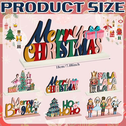 Shellwei 6pcs Christmas Table Decorations Wooden Nutcracker Fairy Ballet Merry Christmas Table Centerpiece Mouse King Soldier Wooden Signs for Xmas Home Table Tier Tray Party Decor - style: Nutcracker Style