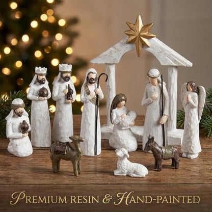 AOMOONOA White Nativity Set, Resin Small Christmas Nativity Figurine - color: Classic White