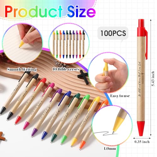 Marspark 100 Pcs Christian Pens Gift Bulk Bible Verse Retractable, Colorful - color: Colorful
