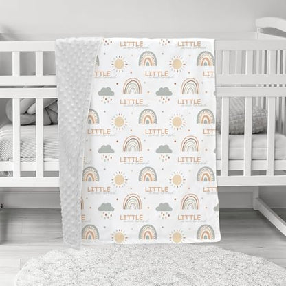 Fleece Baby Blankets for Girls & Boys, Infant Toddler Blanket - color: Light Gray Rainbow