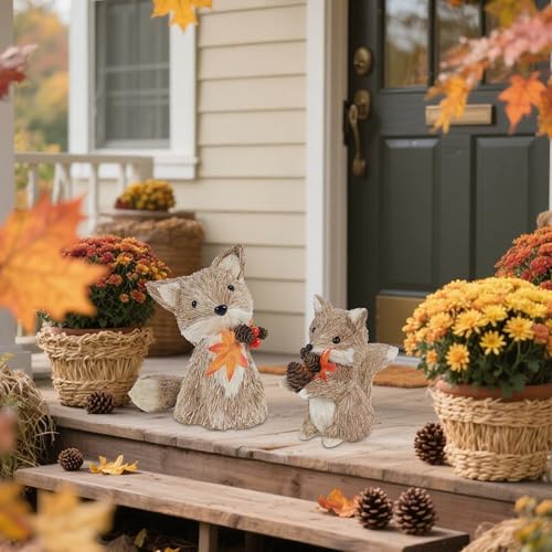 winemana Fall Decor Set of 2 Sisal Fox, Thanksgiving Decorations for Home - style: style 1