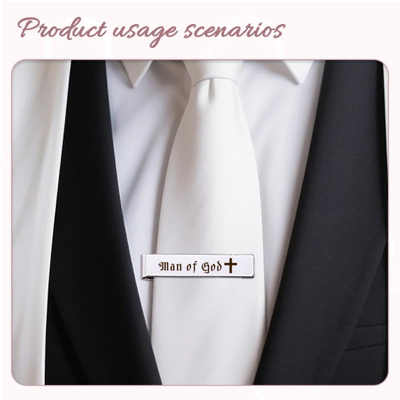 Man Of God Tie Clips 3 Set - Godfather Godson Christmas Engraved Gifts for Men Son Husband Dad Birthday Gifts from Wife - style: silver 3 pcs