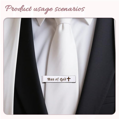Man Of God Tie Clips 3 Set - Godfather Godson Christmas Engraved Gifts for Men Son Husband Dad Birthday Gifts from Wife - style: silver 3 pcs