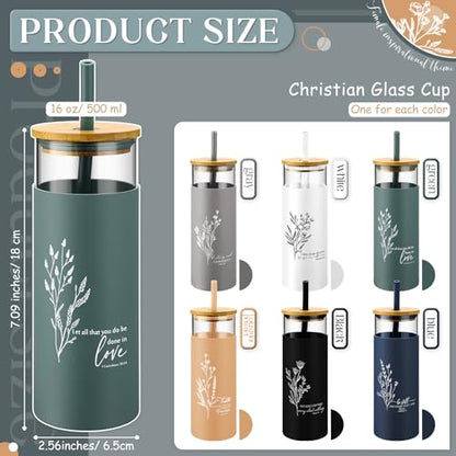 Jingmore 6 Pcs 16oz Glass Cups with Straw and Lid Bulk, Christian - style: Christian