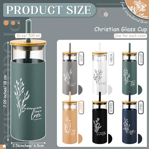 Jingmore 6 Pcs 16oz Glass Cups with Straw and Lid Bulk, Christian - style: Christian