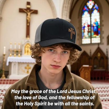 3D Embroidered Christian Hat for Men & Women, Jesus Faith Cross Hat, Religious Gifts for Christians Clothes - color: Leather - Black Silver