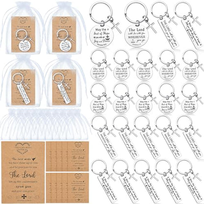 Siifert 24 Sets Christian Keychain Bible Verse Cross Keychain Bulk - color: Silver
