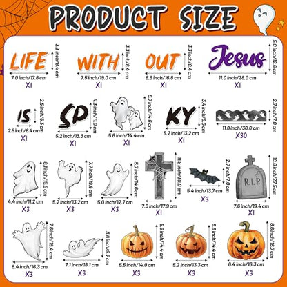 BeYumi Halloween Bulletin Board Set - 67Pcs Halloween Christian Bulletin Board Set Life without Jesus Is Spooky Cross Pumpkin Cutout Border Trim Religious Sunday School Classroom Chalkboard Wall Decor - style: Life without Jesus Is Spooky