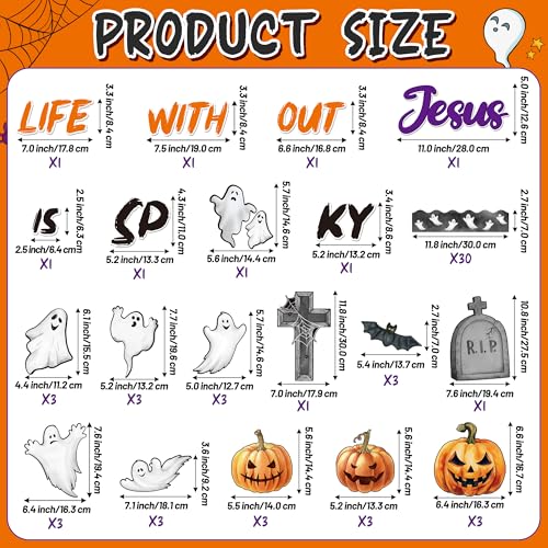 BeYumi Halloween Bulletin Board Set - 67Pcs Halloween Christian Bulletin Board Set Life without Jesus Is Spooky Cross Pumpkin Cutout Border Trim Religious Sunday School Classroom Chalkboard Wall Decor - style: Life without Jesus Is Spooky