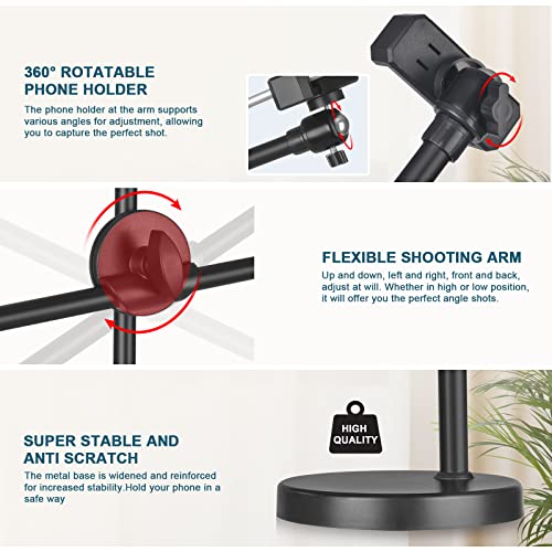 Overhead Phone Stand for Recording - Phone Desktop Stand Adjustable Height and Angle with Stable Round Base,Perfect for Product Live Streaming Shop(36-52CM)