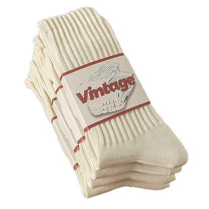 DAUCO 4 Pairs 98% Cotton Socks for Men Women Crew Seamless Fall Slouchy Socks - color: 4 Pairs - Off White, size: 5-10