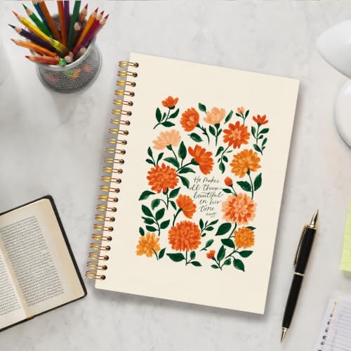 Christian Orange Floral Notebook for Women 5.5x8.3 - color: Orange Floral