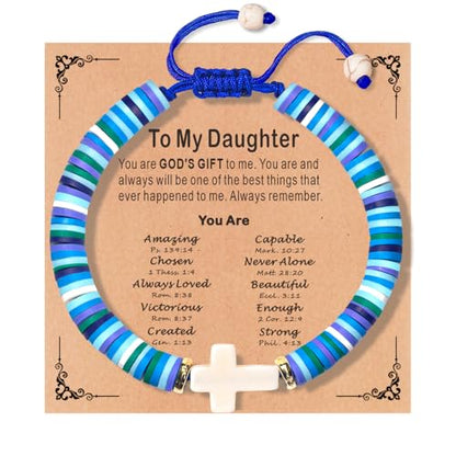 Cute Cross Bracelet Teen Girl Gifts Trendy Stuff Christian Gifts for Kids/Girls/Boys/Teens/Women Jewelry Colorful Jesus Bracelets Christmas Religious Communion Baptism Confirmation Gifts - color: 2-Daughter C