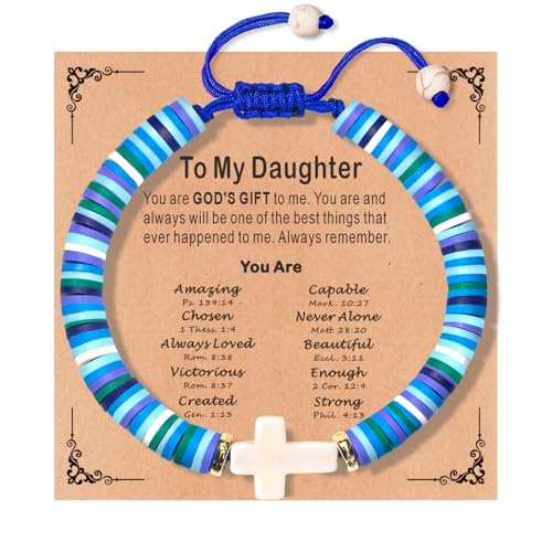 Cute Cross Bracelet Teen Girl Gifts Trendy Stuff Christian Gifts for Kids/Girls/Boys/Teens/Women Jewelry Colorful Jesus Bracelets Christmas Religious Communion Baptism Confirmation Gifts - color: 2-Daughter C