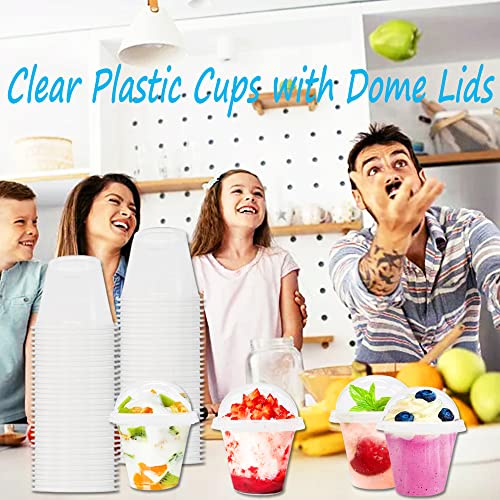 Szsrcywd 50 Pack 9 oz Clear Plastic Cups,Disposable Dessert Cups with No Hole Dome Lids,Crystal PET Party Cup for Parfait,Salad,Ice Cream,Cold Drink,Cupcake - style: 9oz dome lids with no hole