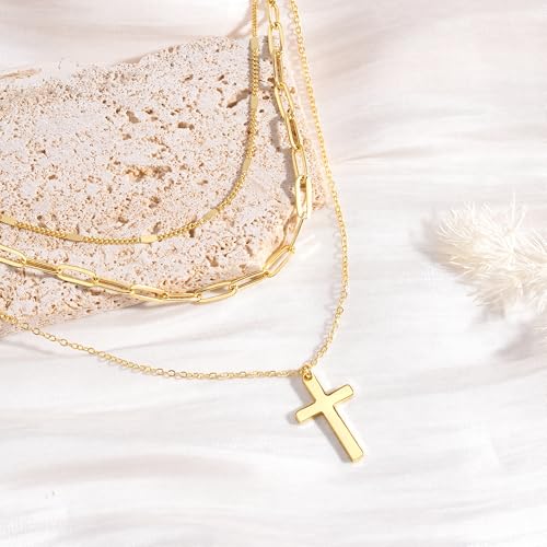 Turandoss Layered Cross Necklaces Stack for Women Girls, Christian Gift - color: Cross