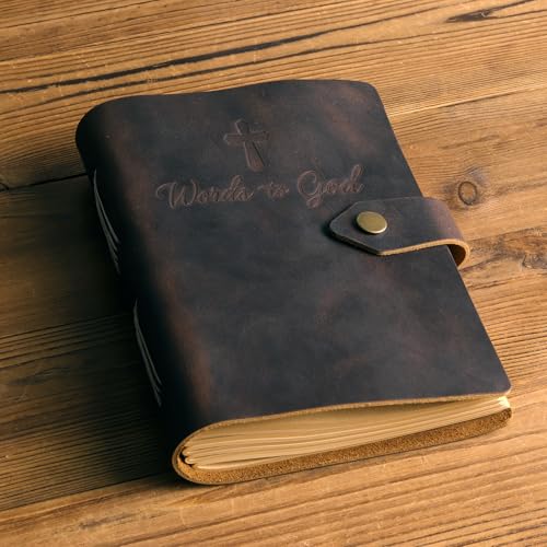 Genuine Leather Prayer Journal for Men – Handcrafted Crazy Horse Leather Notebook with Lined Kraft Paper – Rustic Bible Journal – Christian Gifts for Men