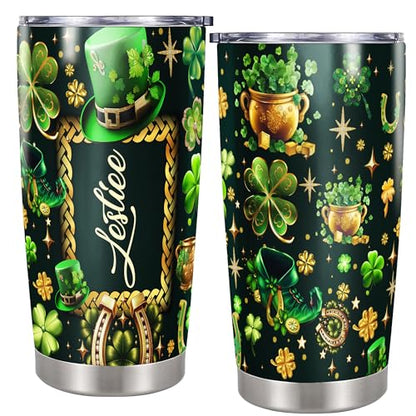 Dorris Personalized Name St Patrick's Day Tumbler with Lid 20oz 30oz Stainless Steel Insulated Cups Travel Coffee Mug Gifts for Women Men Christian Family Friends - color: Patrick 2