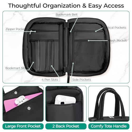 WOBAGMEN Puffy Bible Cover Case for Women with Study Supplies,Soft Bible Bag with Highlighters for Girls, Bible Journaling Kit Christmas Christian Gift for Women (Black, M) - color: Black