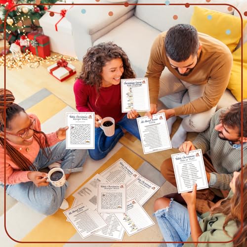 AmazingSpark 130 Pcs Bible Christmas Trivia Games 5 Designs Family Church