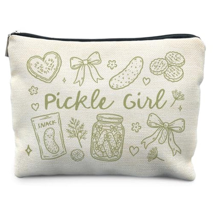 Pickle Lover Gifts Canvas Makeup Bag for Women - color: pickle girl