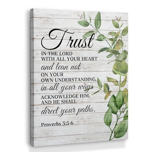 XINCEYWJ Christian Wall Art Decor, Bible Verse Canvas Art Prints Framed, Trust in the Lord with All Your Heart Religious Botanical Pictures Wall Decorations for Home Bedroom Church, 11x14 Inches - color: trust, size: 14"L x 11"W