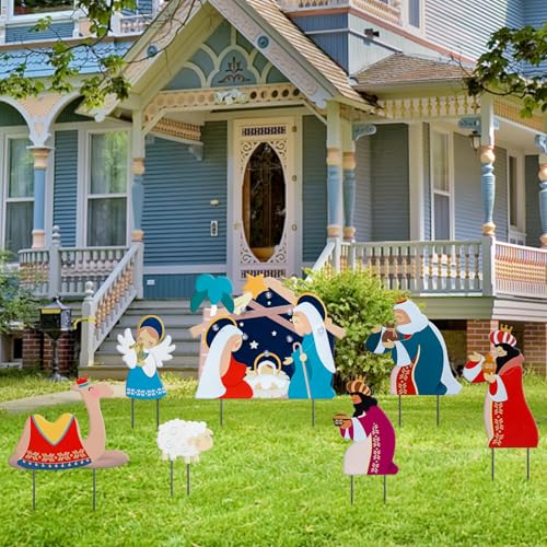 Christmas Yard Sign Decorations Outdoor with LED Lights 7 Pcs Christmas Nativity Scene Yard Signs with Metal Stakes for Xmas Holiday Party Lawn Sign Garden Decor Outdoor Yard Signs - style: Nativity Scene