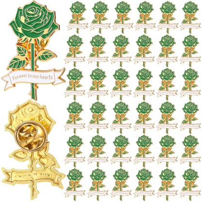 Misdary Funeral Favors Guest Memorial Rose Pin - color: Green