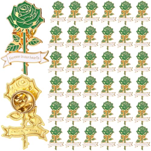 Misdary Funeral Favors Guest Memorial Rose Pin - color: Green
