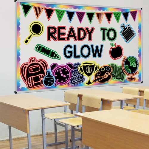 Welcome Back to School Bulletin Board Decorations Ready to Glow Inspirational Classroom Bulletin Board Neon Style Paper Cutouts for First Day of School Office Home Teacher Classroom Wall Supplies - style: Classroom Neon Style