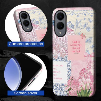Compatible with Samsung Galaxy S25 Edge,2-in-1 Frosted Phone Cover Shockproof Case - Bible Verse Pink Tulip Flowers - color: Bible Verse Pink Tulip Flowers, size: Samsung Galaxy S25 Edge