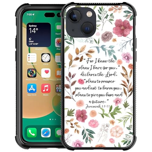 Case for iPhone 14 W Bible Verses Floral Inspirational Pattern Design Case for Women Girls Men Soft TPU Bumper Hard PC Back Anti-Fall Shockproof Protective Slim Cover - color: Bible Verses Floral Inspirational, size: iPhone 14