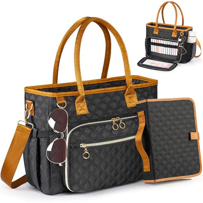Large Bible Bag with Bible Cover Case for Women Quilted Church Tote Bags for Bible Study, Adjustable Shoulder Strap - color: Black