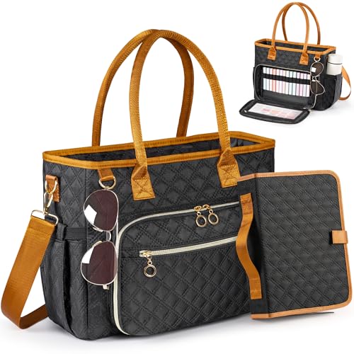 Large Bible Bag with Bible Cover Case for Women Quilted Church Tote Bags for Bible Study, Adjustable Shoulder Strap - color: Black