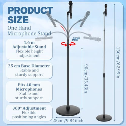 DoubleFill One Hand Microphone Stand with Detachable Gooseneck Weighted Heavy Round Base, Height Adjustment Microphone Stands, Telescoping Mic Holder for Singing Concert Performances - color: Gooseneck Arm