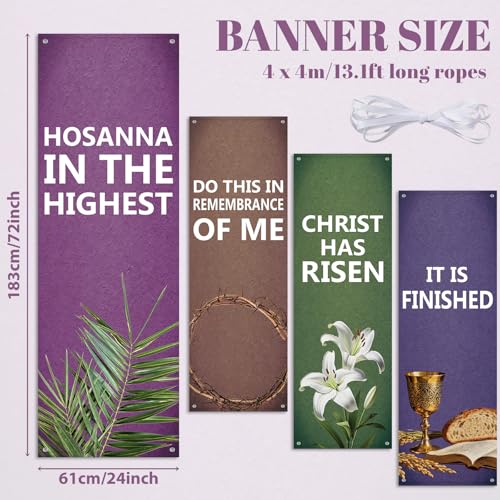 4Pcs Easter Church Banners for Sanctuary Wall Religious Banners Hanging Backdrop Praise Hanging Sign with Scripture Bible Verses Banner Easter Banner for Church School Decor(Simple Design) - style: Simple Design