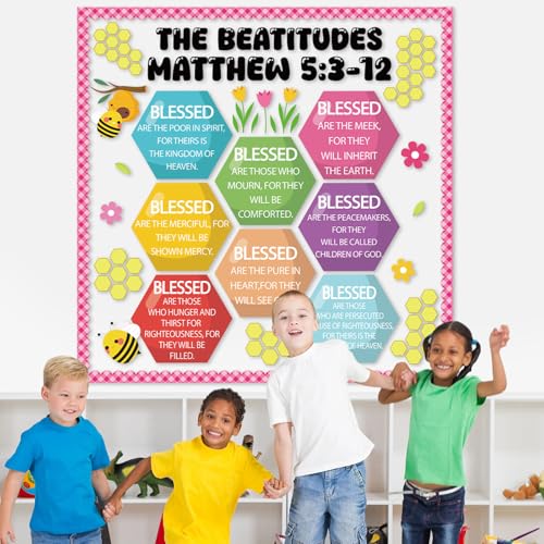 Christian Bulletin Board Decoration The Beatitudes Matthew 5:3-12 Classroom Decoration Motivational Bible Verse Paper Cutouts for Fall Sunday School Church Parish Decor（Sunshine） - style: Sunshine