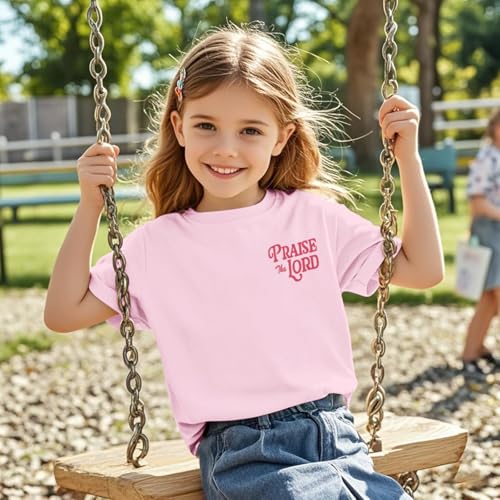 Fkatuzi Christian Shirts for Girls Praise The Lord Shirt Kids Jesus Faith Bible Verse God Religious Cute Graphic Tee Tops - color: Pink, size: 3-4T