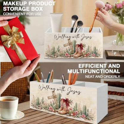 Christian Christmas Western Pen Pencil Holder Organizer for Desk - color: Winter Cowgirl