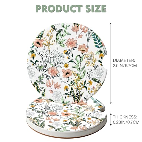 2 Pack Car Coasters for Cup Holders, Cute Car Accessories Interior - color: Flower-grass