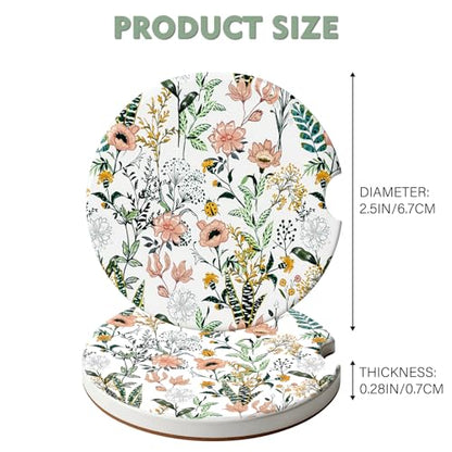 2 Pack Car Coasters for Cup Holders, Cute Car Accessories Interior - color: Flower-grass