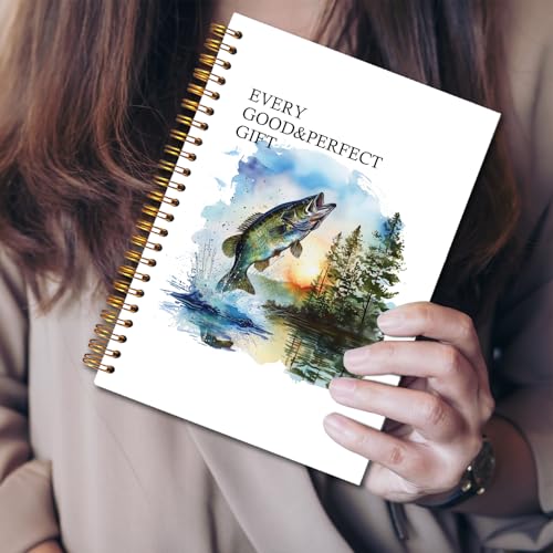 JINYO Bass Fish Christian Notebook for Men, Bass Fishing Journal Log Book, Gifts for Fishing Lovers Women Men, Nautical Lake Spiral Notebook 5.5x8.3 Inch - color: white