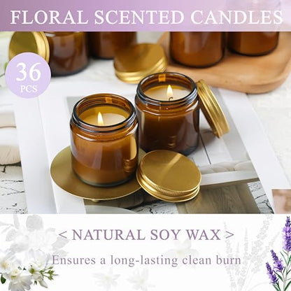 ACITHGL 36 Pcs 4oz Mini Mason Jar Candles Small Scented Candles Bulk Aromatherapy Ideal Souvenir Favors for Wedding Birthday Party (Freesia, Lavender, Jasmine, Amber) - color: Amber, style: Freesia, Lavender, Jasmine