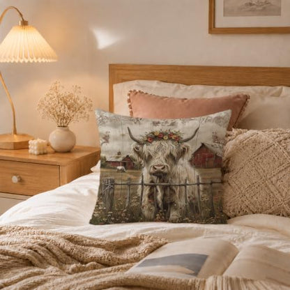 Farmhouse Highland Cow 18x18 Pillow Covers Set of 2 - color: Highland Cow-8