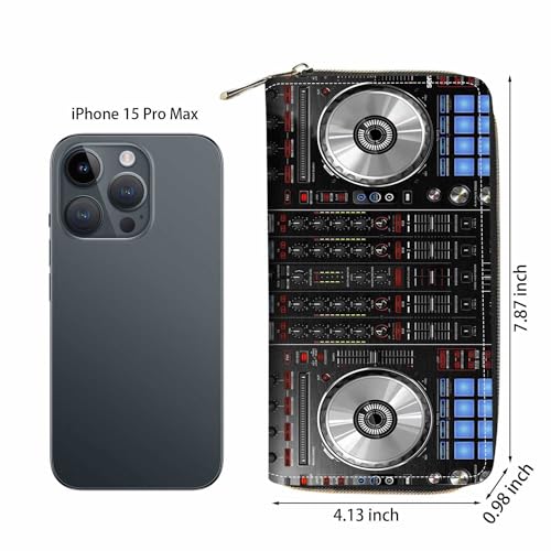 DJ Mixer Deck Controller Print Wallet for Women Large Capacity Wallet Credit Card Holder PU Leather Zipper Clutch Purse Phone Wallet - color: DJ Mixer Deck Controller